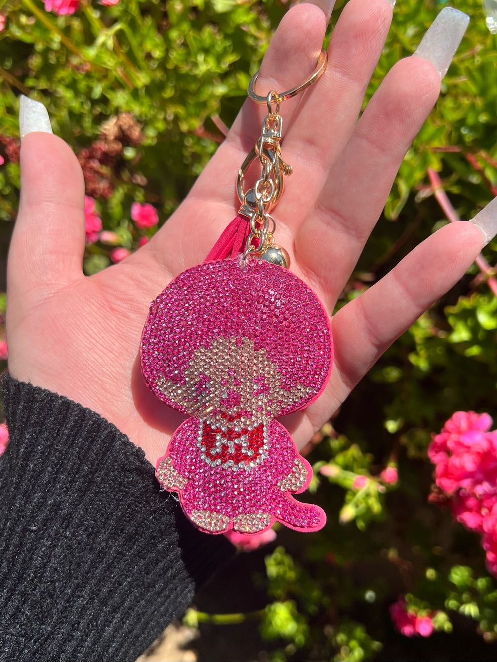 HOT PINK MONCHHICHI BLING KEYCHAIN